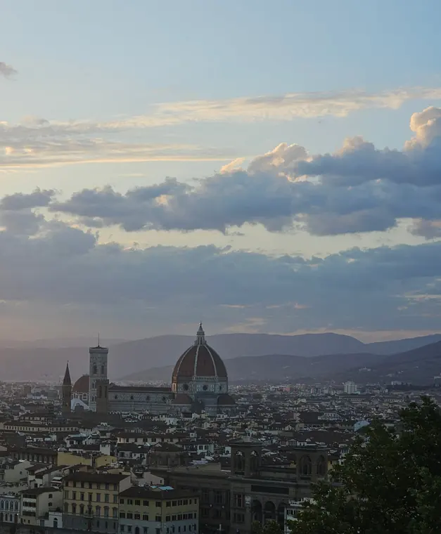 Florence at sunset from the hills, with the Duomo on the skyline