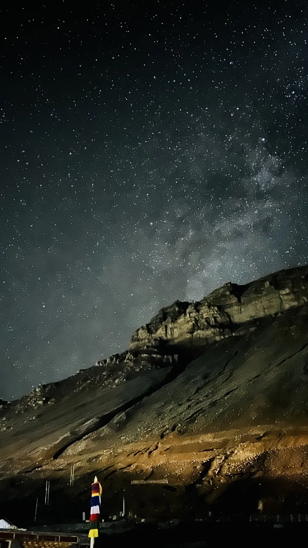 The Milky Way over the dark mountains of Spiti Valley at night